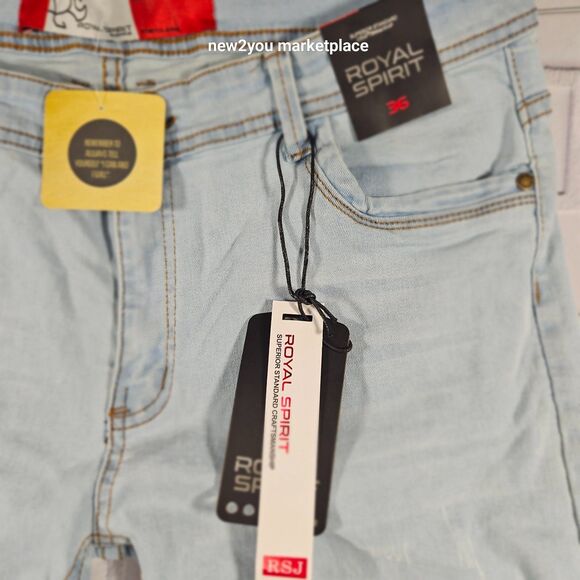 Men's Royal Spirit Denim Blue Jeans Size 36 New with tags ripped with patches - Picture 9 of 13